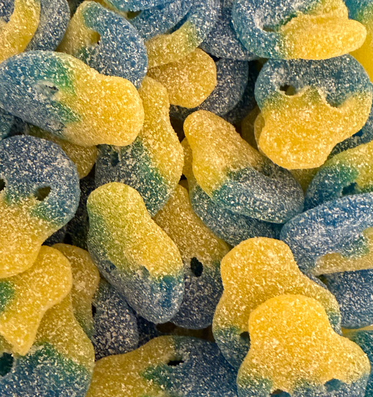 Blue Razz and Lemon sour skulls